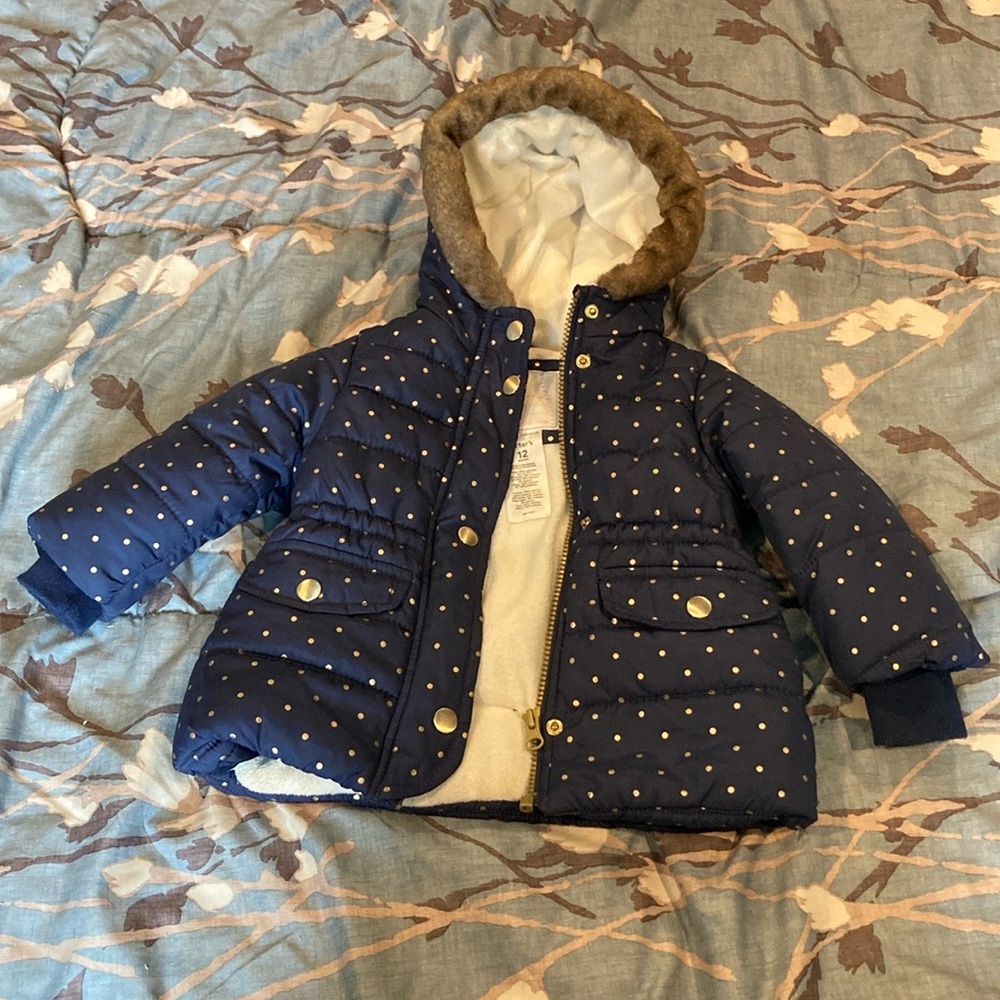 Carters 12m girl winter jacket navy gold